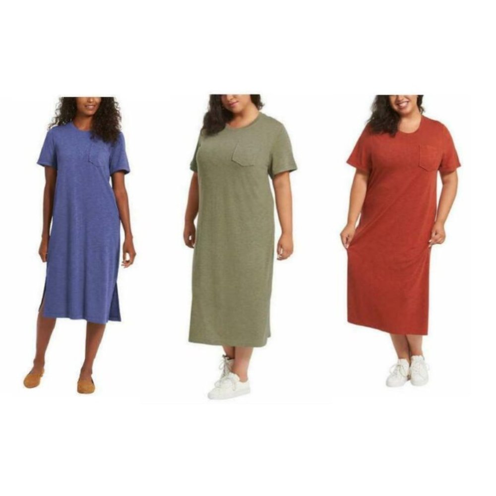 NWT Jessica Simpson Women's Midi Length Pocket Tee Dress Size XS S L XL 2XL $65